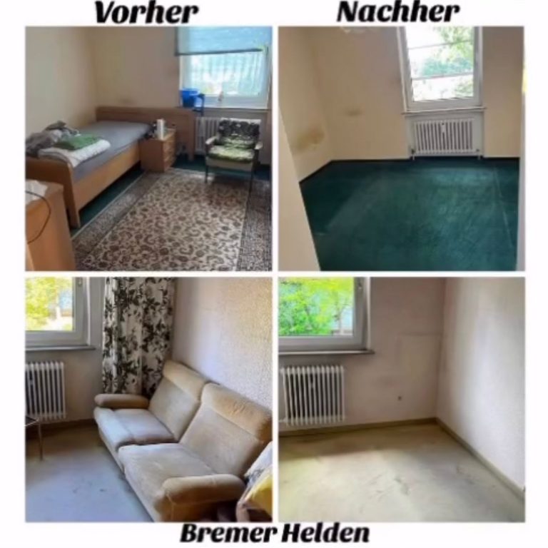 Wohnzimmer vor und nach einer Räumung mit deutlich freigeräumtem Raum