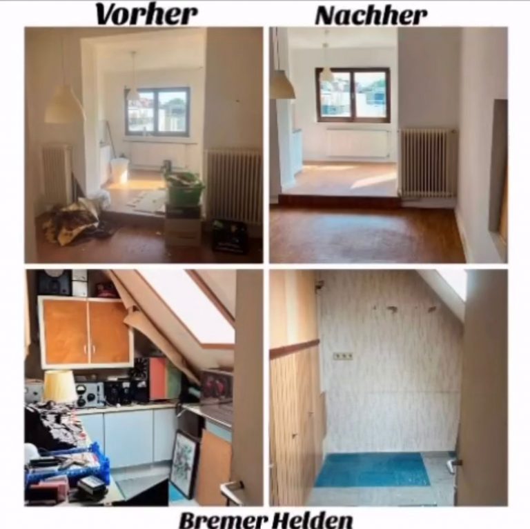 Dachboden vor und nach einer Haushaltsauflösung in Oyten mit deutlich freigeräumtem Raum