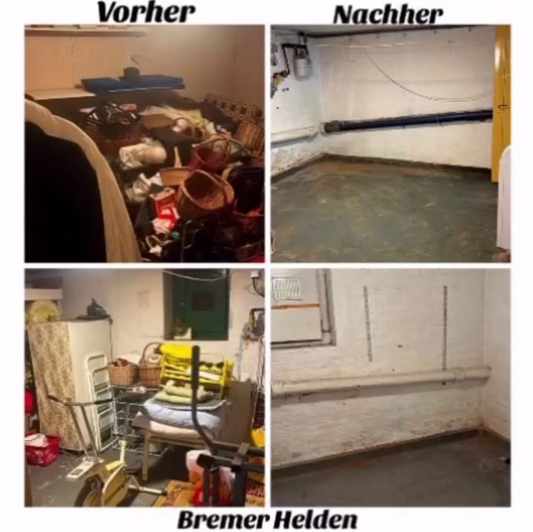 Keller vor und nach einer Haushaltsauflösung in Oyten mit freigeräumtem Boden und Wänden