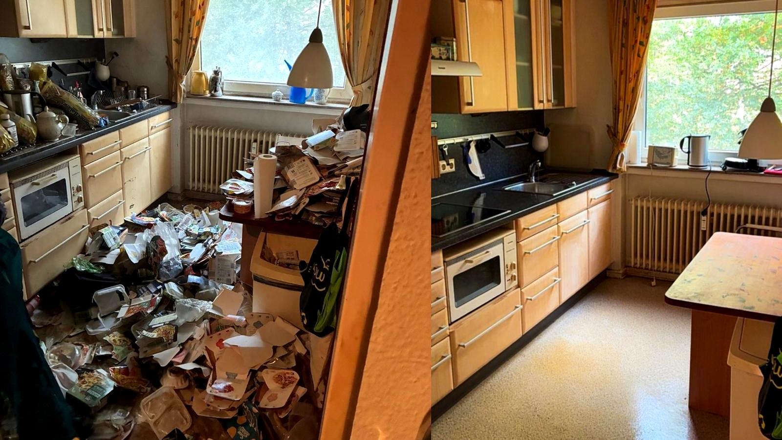 Küchen Entrümpelung Bremen stark vermüllt vorher nach Reinigung sauber