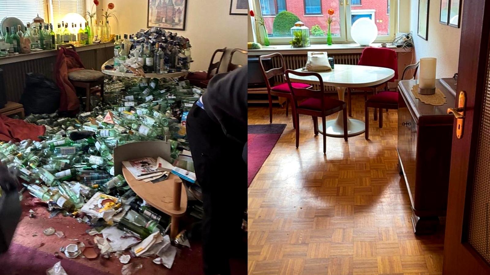 Messie Wohnung Wohnzimmer Bremen extreme Vermüllung Glasflaschen Entrümpelung