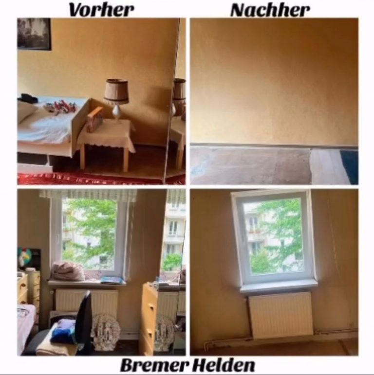 Schlafzimmer vor und nach einer Wohnungsauflösung in Oyten mit deutlich freigeräumtem Raum